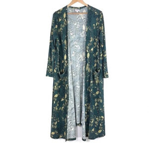 LuLaRoe Sarah Green Floral Duster Long Cardigan